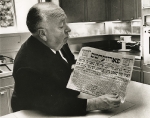 Alfred Hitchcock at his office at Universal Studios, 1963