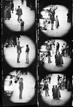 Contact sheet of photographs shot from a window at Goldwyn Studios, 1955