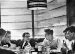 James Dean with friends at Googie’s Diner, Hollywood, May 1955